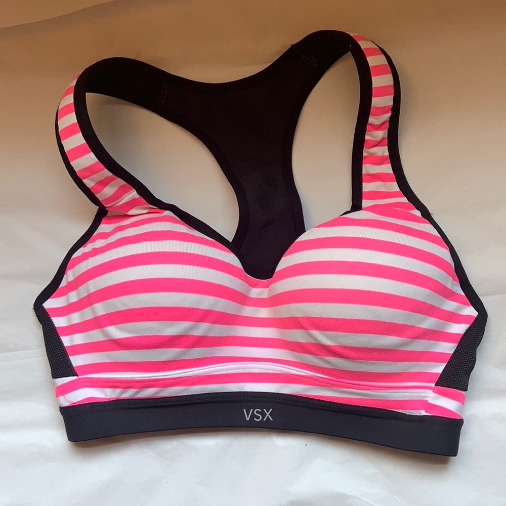 Pink Victoria Secret Striped Sports Bra